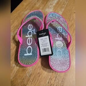 bebe girls Pink Glitter Rhinestone Flip Flop Sandals Size L (2/3)